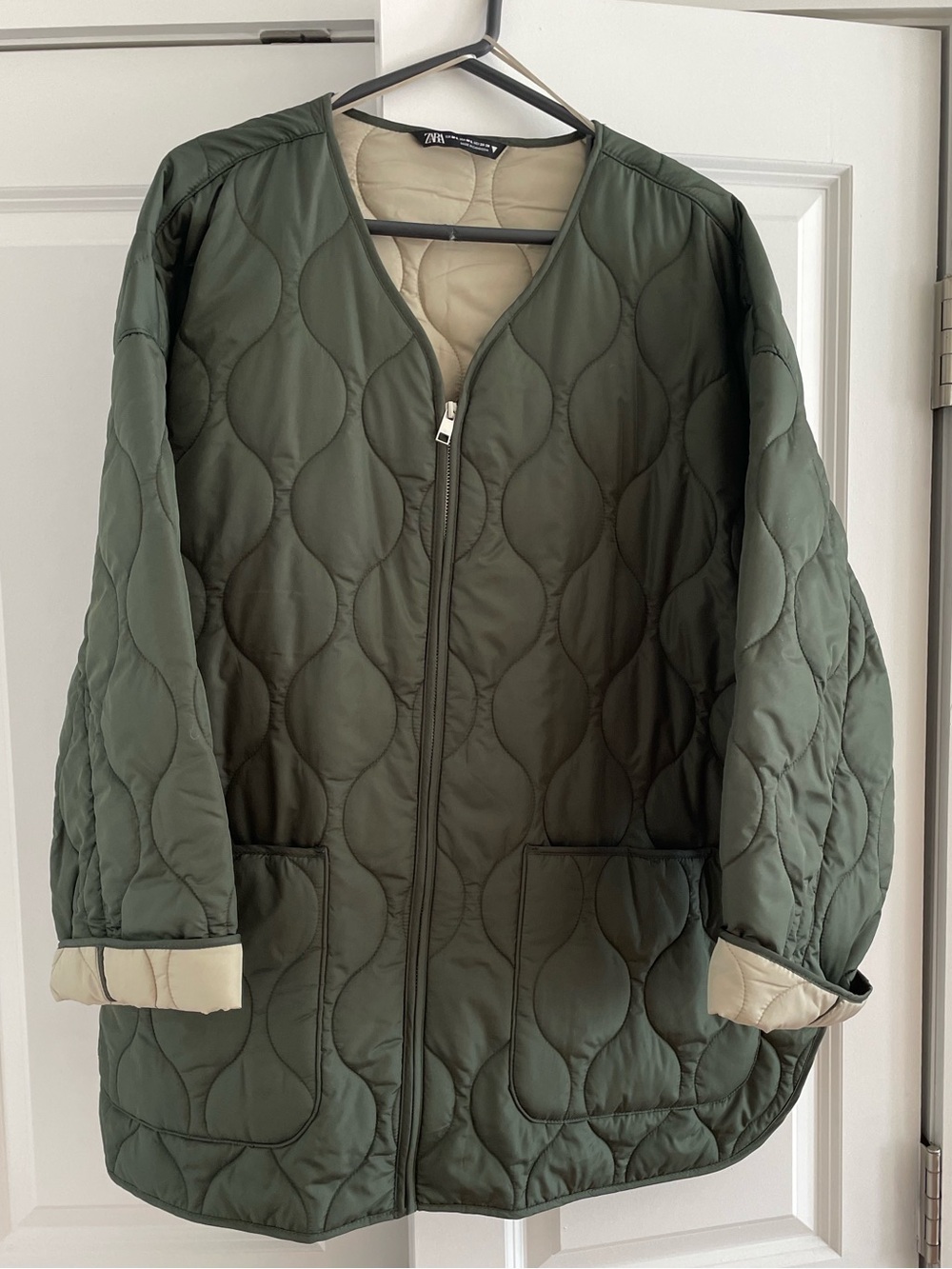 Zara Reversible Olive Green Quilted Puffer Jacket